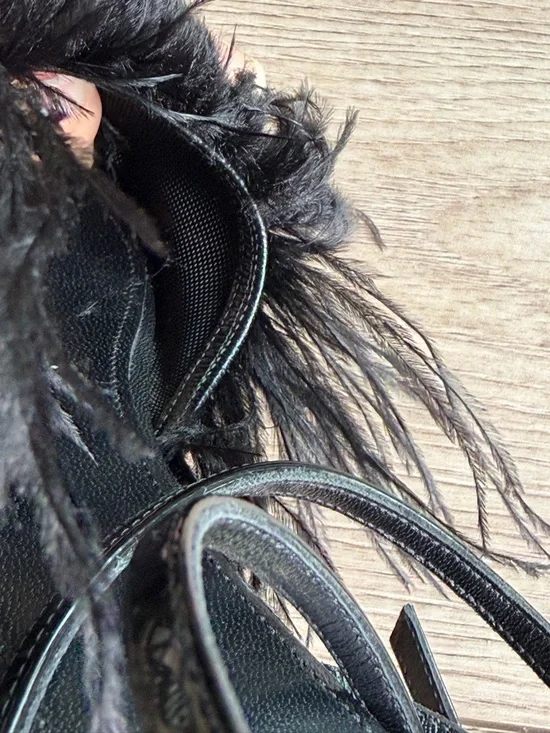 Saint Laurent Ostrich Black Feather-Trim Pointed sandals - Picture 9 of 17